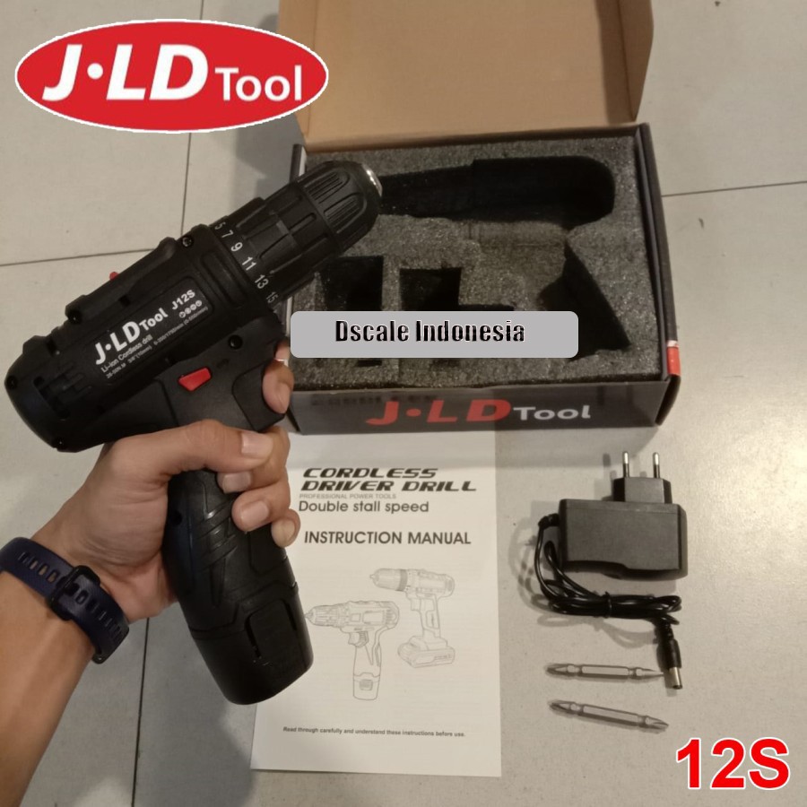 JLD Cordless Driver Drill Mesin Bor Mesin Bor Baterai Tangan Bor 1 Baterai JLD Hitam 12S Cordless