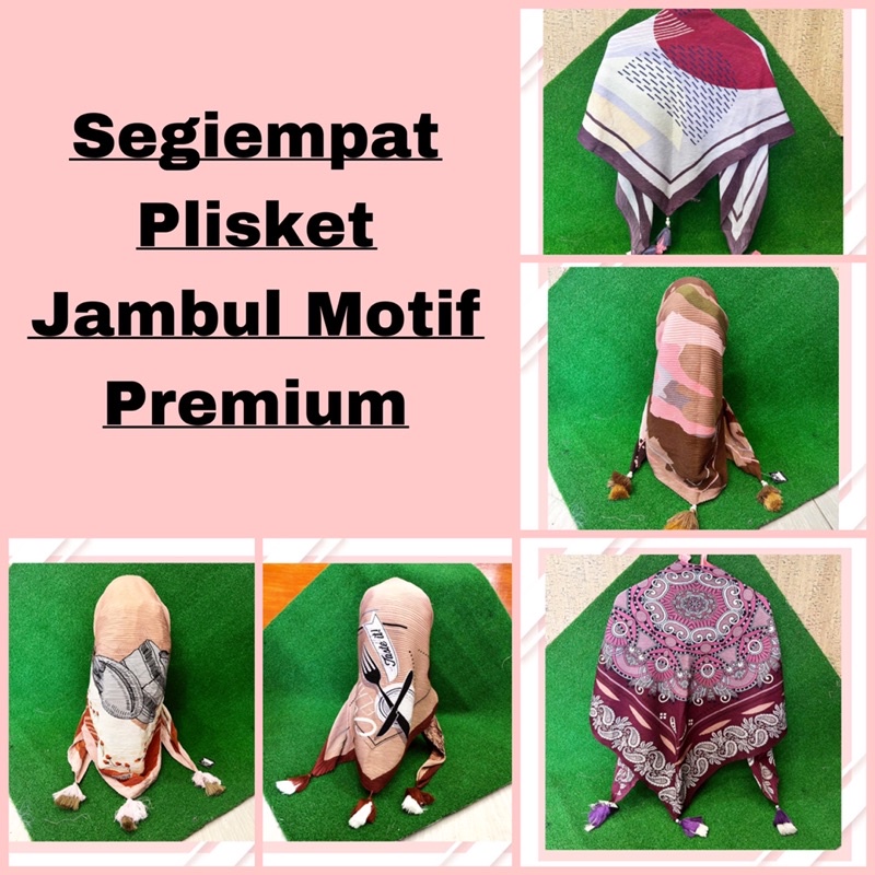 SEGIEMPAT PLISKET MOTIF JAMBUL POMPOM / Hijab prisket motif / Segiempat corak / Jilbab plisket jambu