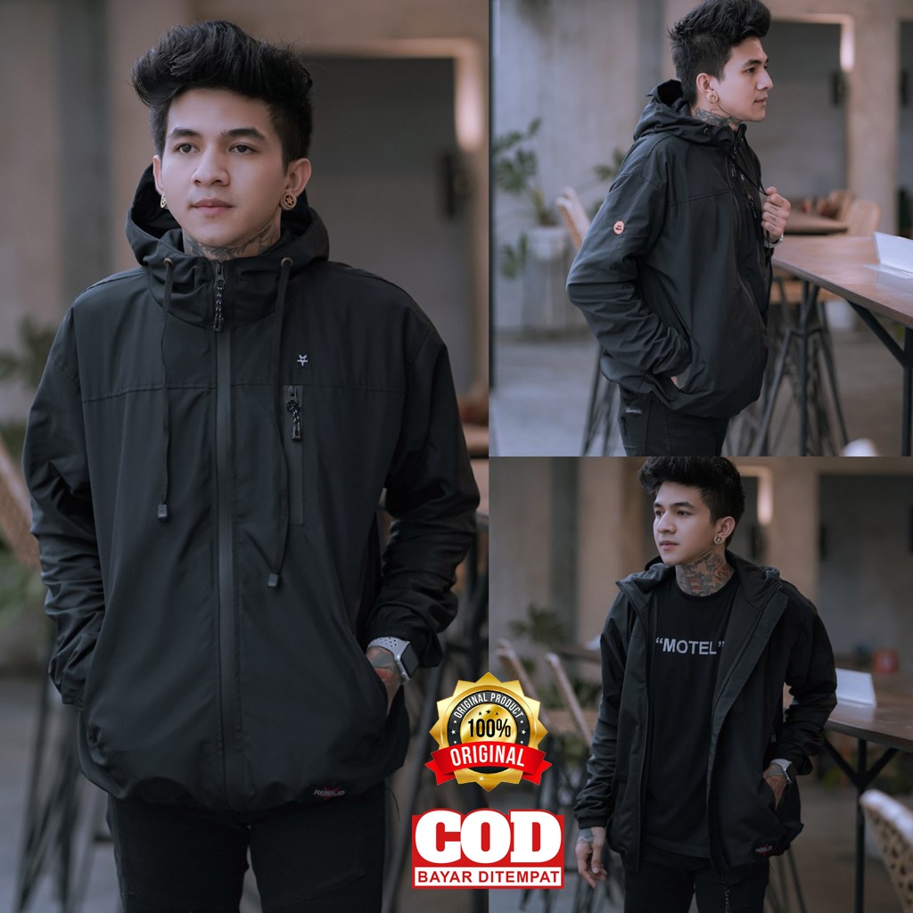 TURUN HARGA !! JAKET COWOK PARASUT WP Rebel ID Original / JAKET HOODIE PRIA WATERPROOF