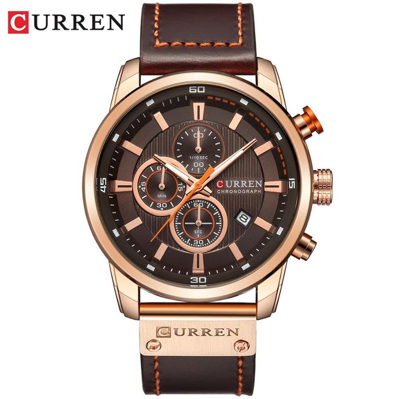 CURREN 8291 Jam Tangan Pria Analog Tali Kulit Chronograph Aktif WATCHKITE WKOS