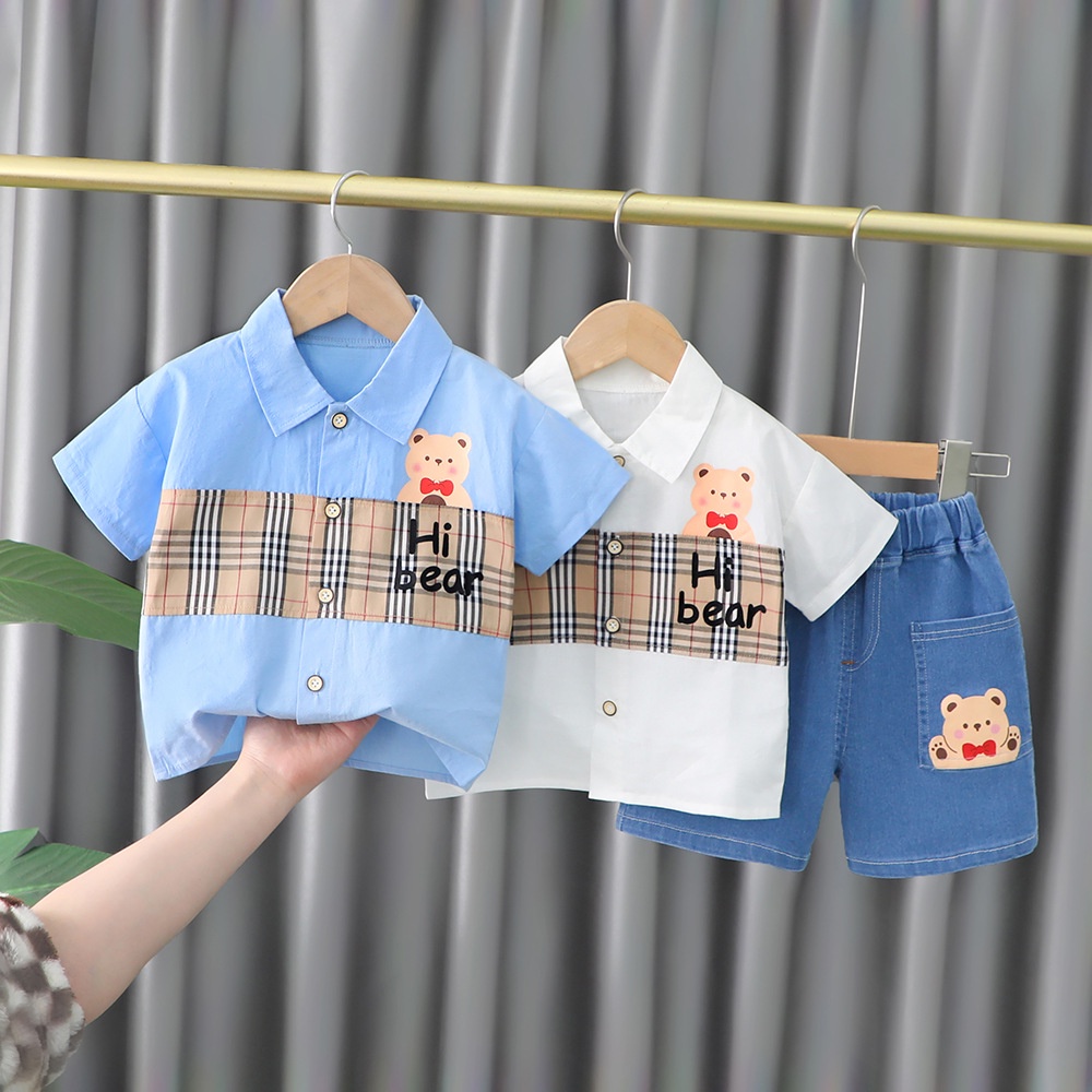 Setelan Anak Baju Kemeja set Celana Jeans Anak Laki Laki Korean Style Import