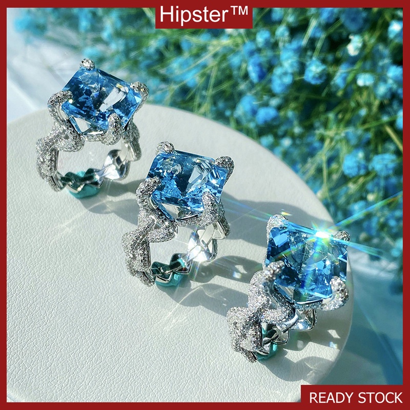 Personality Fashion Natural Aquamarine Topaz Ring