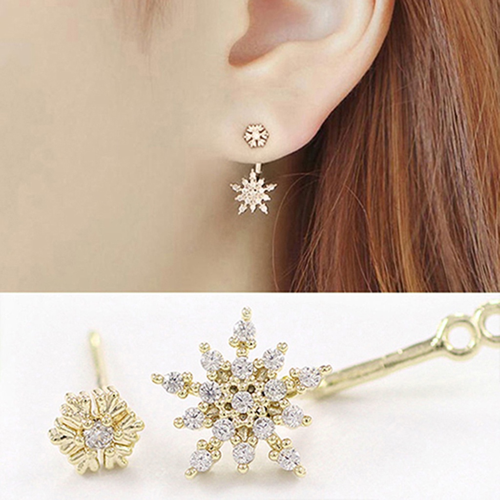 Hu Hu Hu Hu Hu Alat Bantu Pasang Kacamata♡ Anting Gantung Kristal Berlian Imitasi Model Snowflake Elegan Untuk Wanita