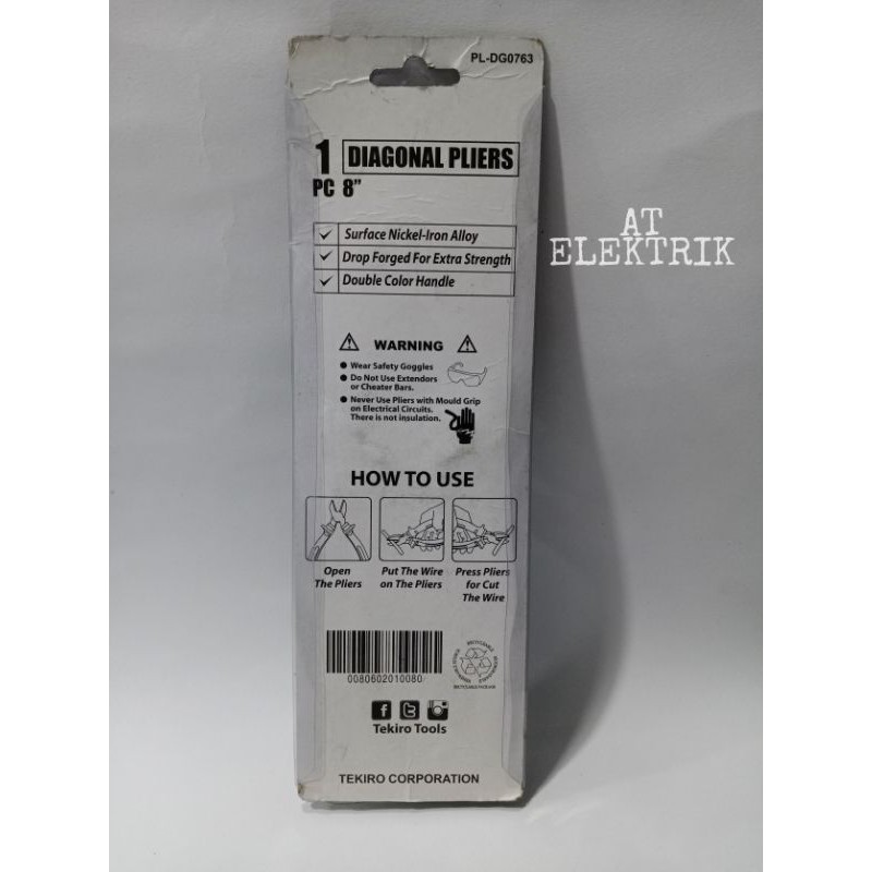 Tang Potong Tekiro 8&quot; / Hand tools / Diagonal mini pliers ( PL - DG0763 )