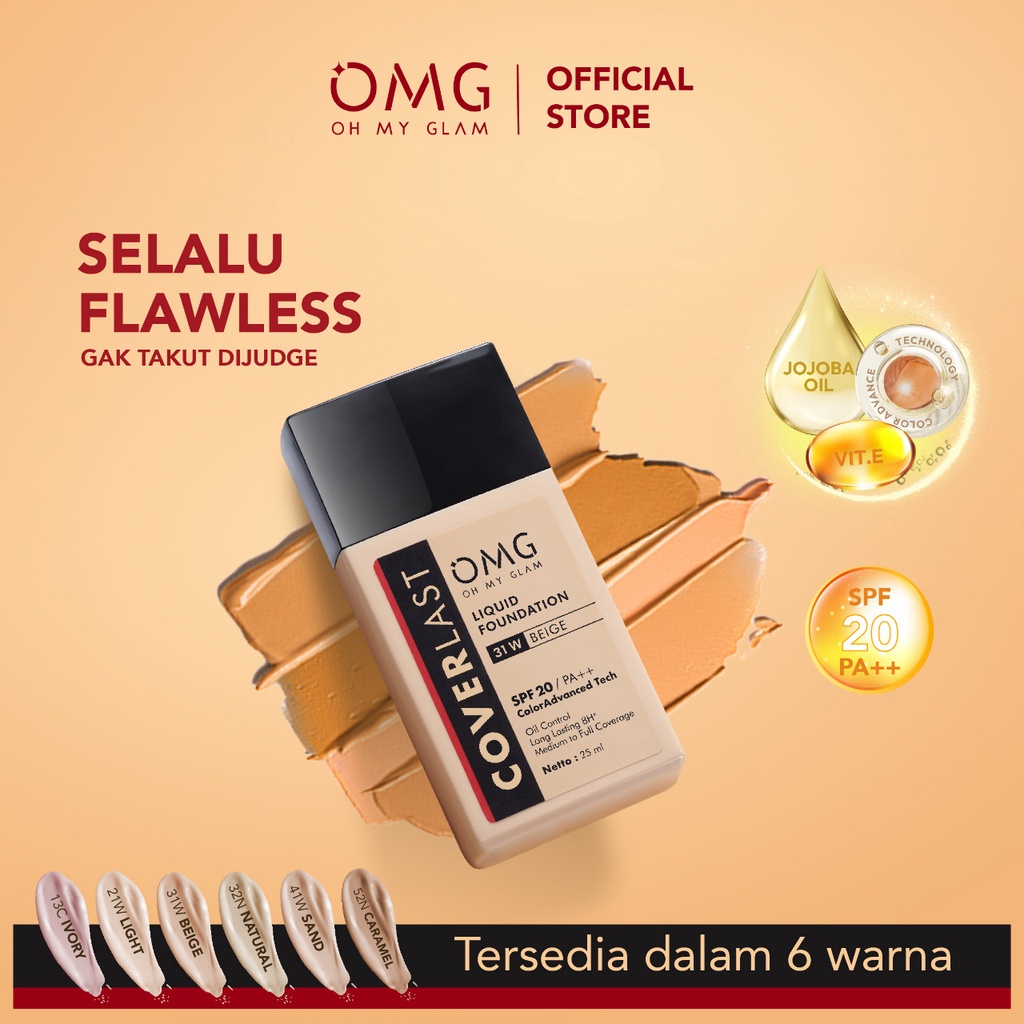 OMG CoverLast Liquid Foundation Alas Bedak BPOM 25ml | Oh My Glam | SPF 20 PA++ Oil Control Long Lasting 8H* l High Coverage 6Shades SPF20 PA+++ Original BPOM