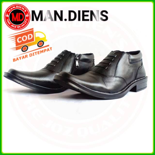 MANDIENS - Sepatu Pdh Kulit Asli 02-B Hitam Dof Resleting Tali Mati