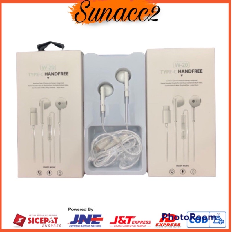 (SUN) Headset Type C Volume + Mic W-20 Model Kuping keras Hf Handsfree Earphone