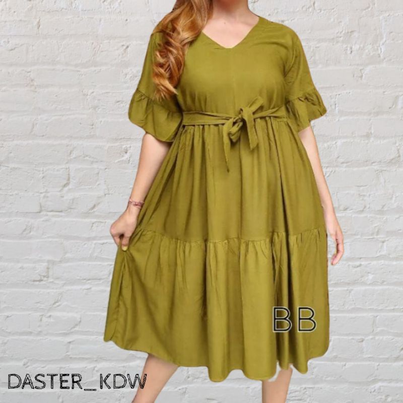 DASTER JUMBO  DRESS BUMIL JUMBO SELETING DEPAN BAHAN RAYON TANGAN REMPEL BIG SIZE3XL LD125CM