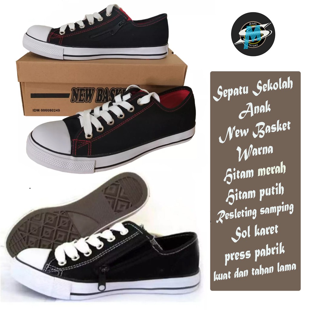 Sepatu sekolah NEW BASKET hitam putih pendek sleting SEPATU SEKOLAH HITAM PUTIH