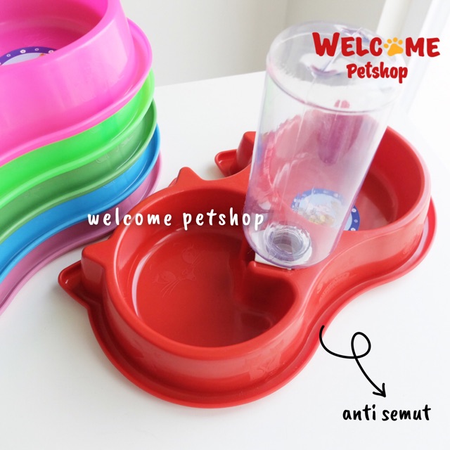 TEMPAT MAKAN KUCING ANJING ANTI SEMUT ANTI SLIP + BOTOL / Auto Refill (PLATE DOUBLE JUMBO + BOTOL)