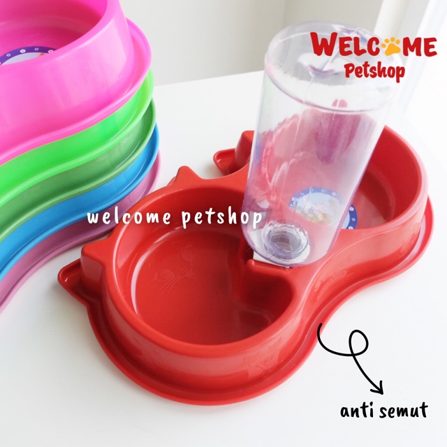 TEMPAT MAKAN KUCING ANJING ANTI SEMUT ANTI SLIP + BOTOL / Auto Refill (PLATE DOUBLE JUMBO + BOTOL)