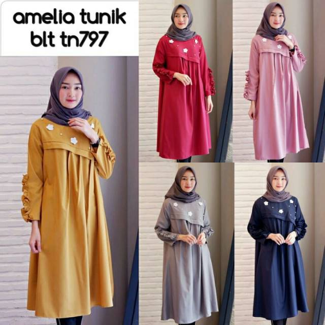 Baju Atasan Wanita Amelia Tunik Tangan Panjang