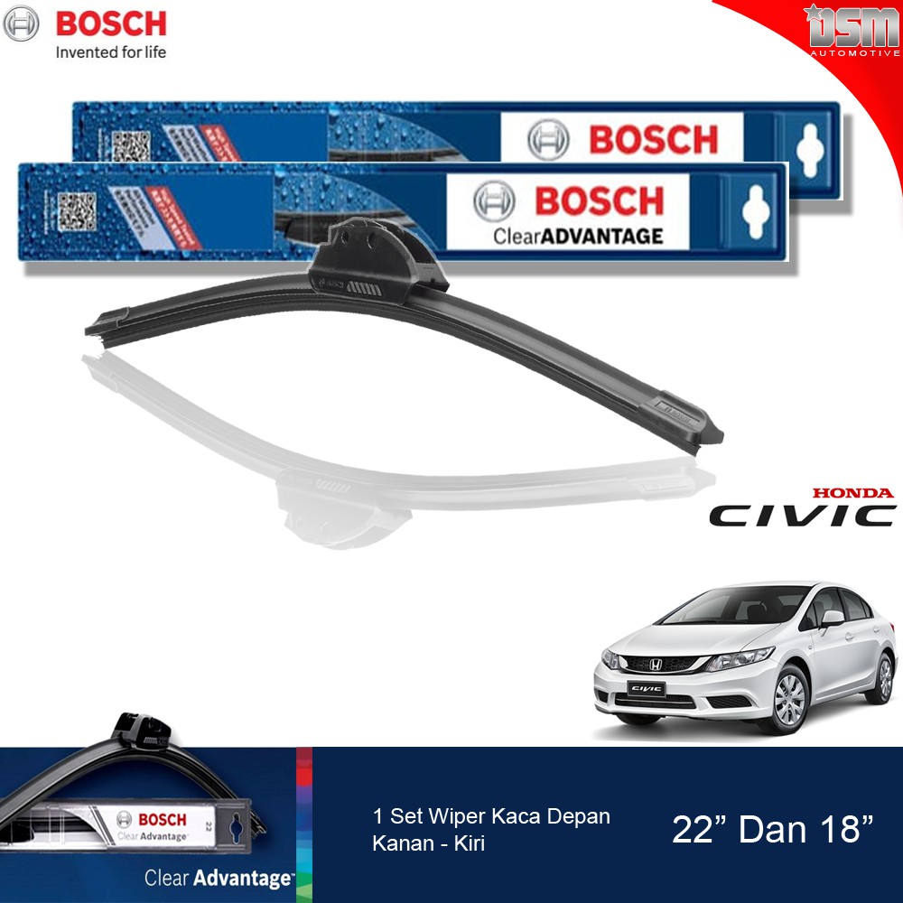 Bosch Clear Advantage Frameless / Wiper Frameless Honda Civic 22&quot; dan 18&quot; / Wiper Honda Civic