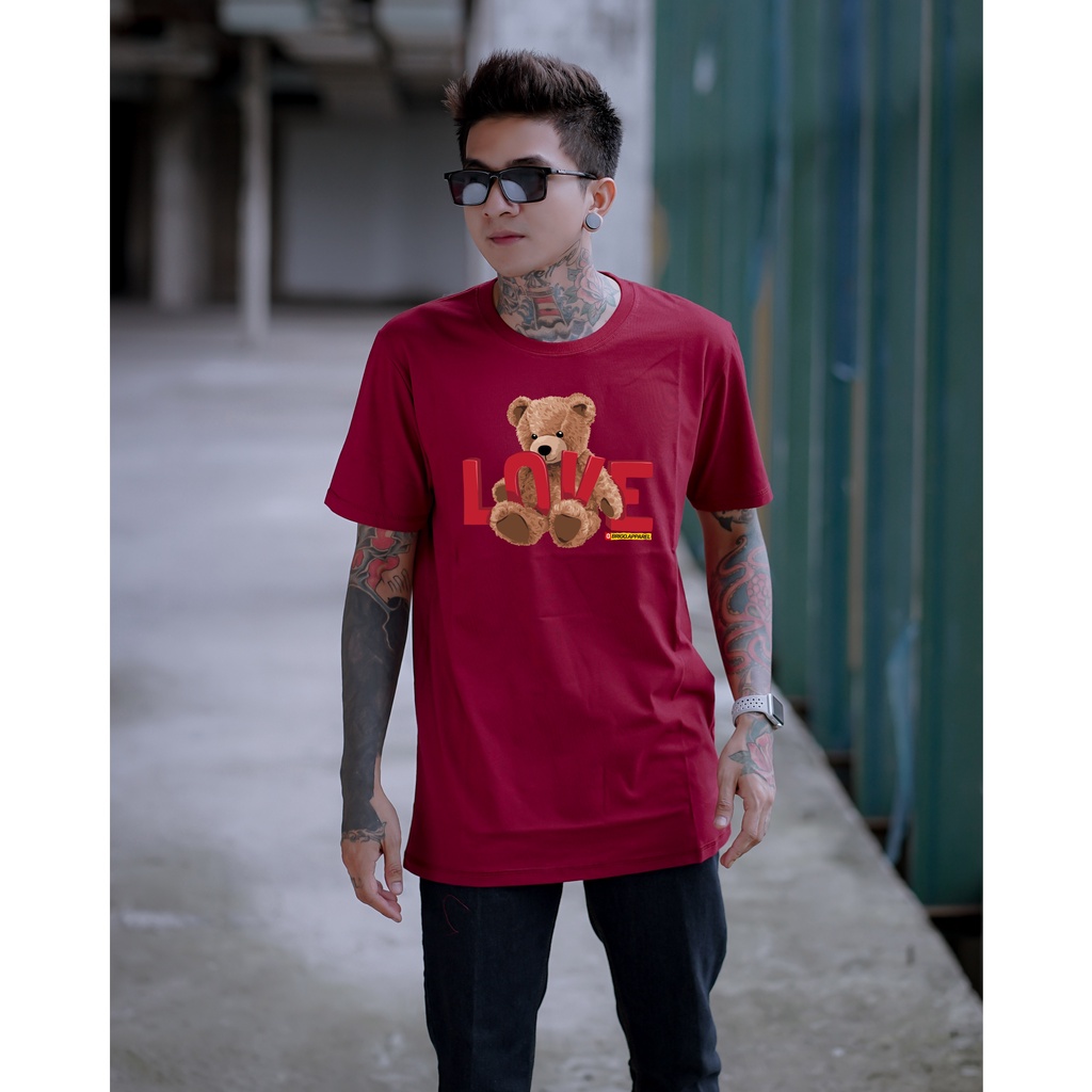 BRIGO Kaos Lengan Pendek Bear Love II Kaos Distro BRIGO Beruang Love II Kaos Katun Combed M-XL ( Pria &amp; Wanita )