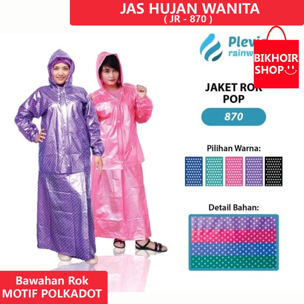 JAS HUJAN WANITA PLEVIA POP JR - 870 /Manthel Hujan Setelan Rok polkadot/ PLEVIA POP JR - 870 bawaha