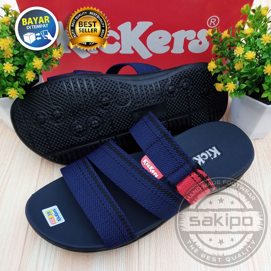 PROMO 7.7 HUJAN PROMO SEMUANYA !! SANDAL PRIA DEWASA KICKERS SLOP BISBAN RING BIRU / SAKIPO