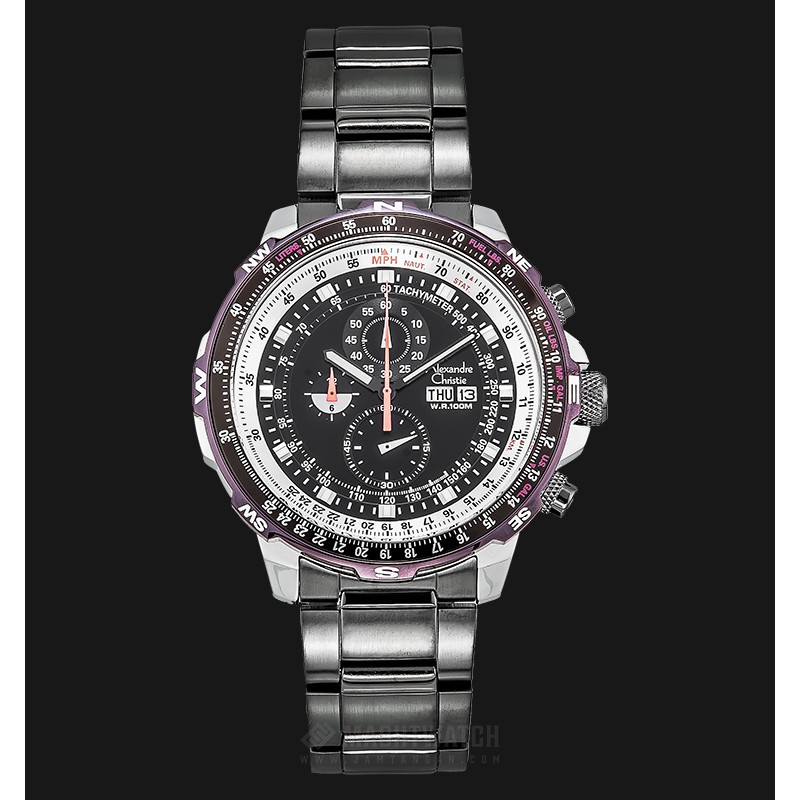 Alexandre Christie AC 6476 MC BTEBAPU Chronograph Men Black Dial Black Stainless Steel Strap
