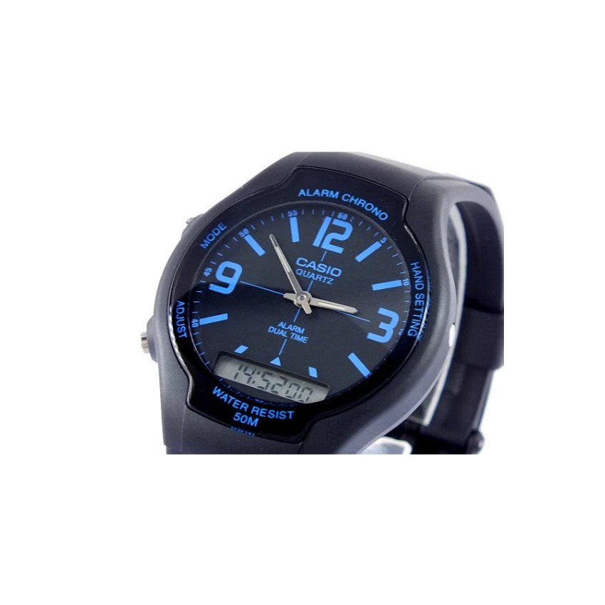 Casio Original AW-90H-2B Jam Tangan Pria - Digital - Karet - Hitam Biru