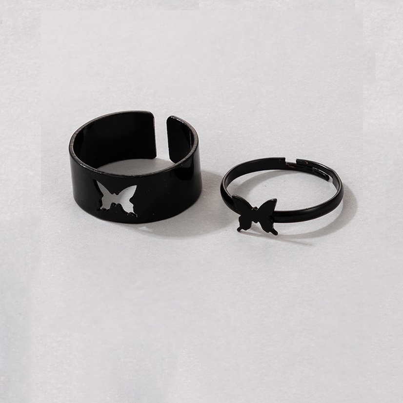 2pcs / Set Cincin Model Terbuka Desain Kupu-Kupu / Bintang / Bulan / Hati Gaya Vintage / Gothic / Punk Untuk Wanita