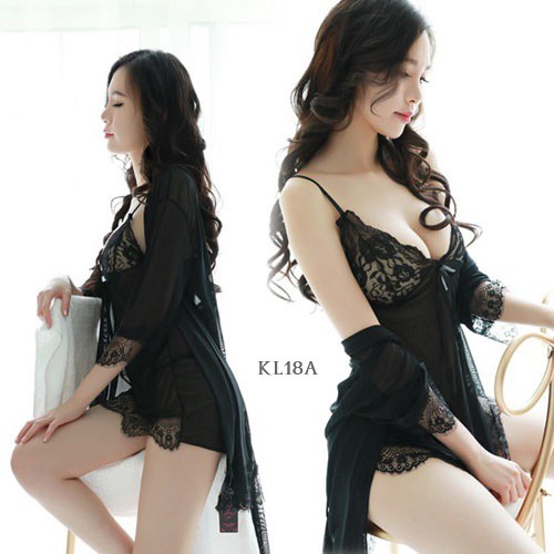 [PALING MURAH] BAJU TIDUR SEXY PIYAMA WANITA KIMONO LINGERIE HITAM KL18A