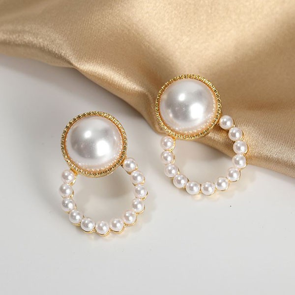 anting fashion s925 simple pearl circle earrings (1h5) jan244