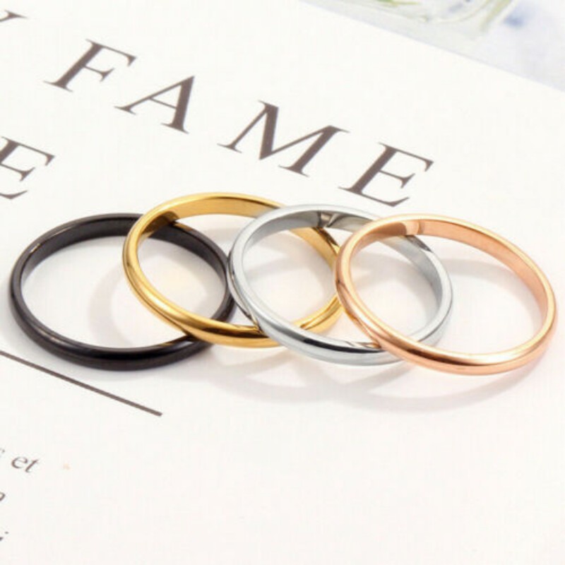 Fashion Simple Siver Rose Gold  Rings  / Ladies Smooth Fine Thin Finger Ring /  Elegant  2mm Thin Stackable Ring