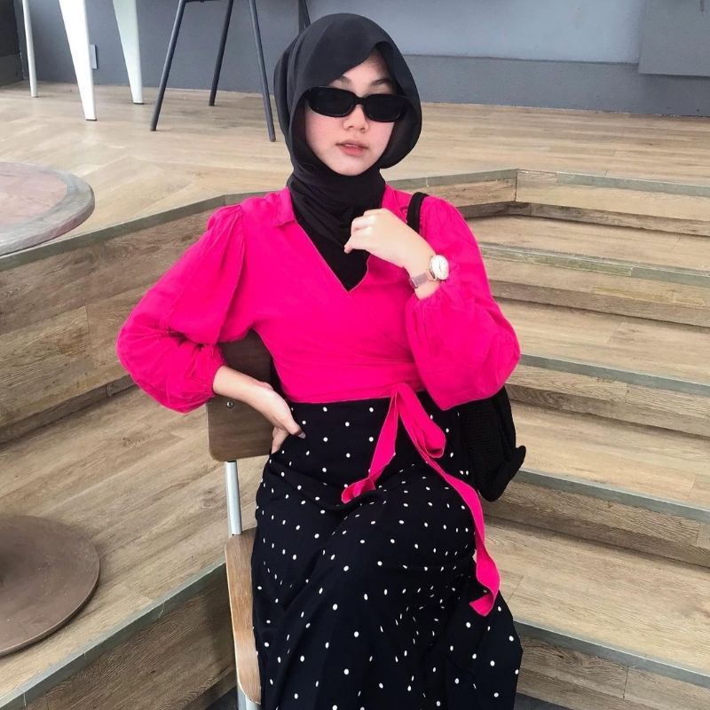 Wrap Top Atasan Wanita Model Kimono Lengan Panjang