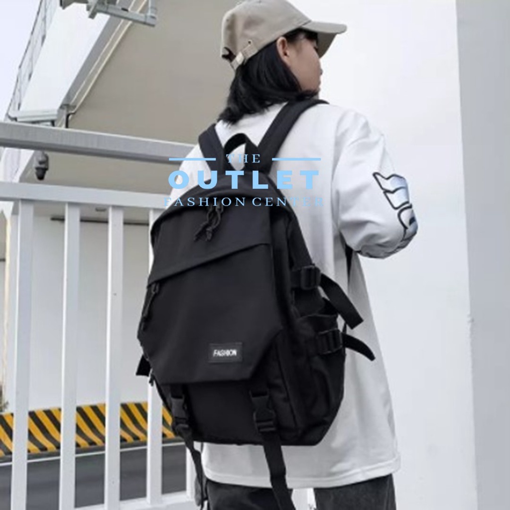 Tas Ransel Backpack Gendong Branded Batam Multifungsi Pria Wanita Cewek Cowok Remaja Dewasa Kanvas Sekolah SMA SD Fashion Korea Kantor Kekinian Murah PROMO BISA COD GRATIS ONGKIR-HITAM
