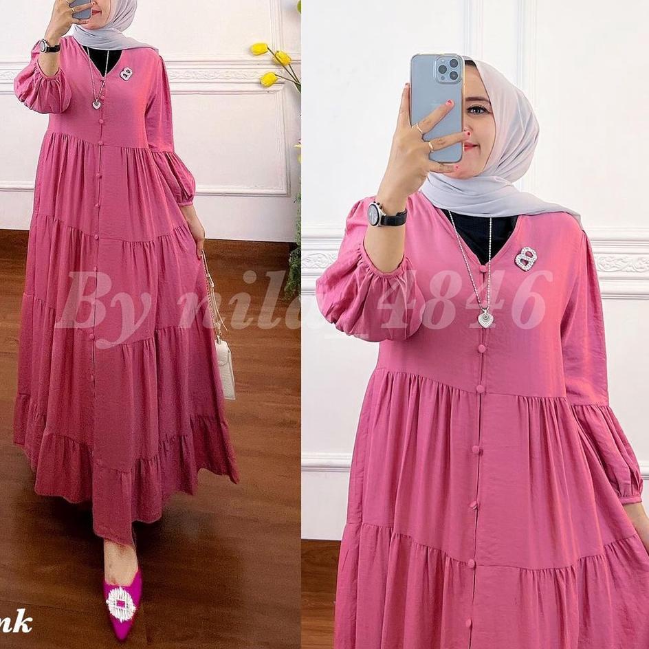 Baa31au22r ‑ Gamis Midi Dress Premium Baju Dress Wanita Muslim Long Dress Jumbo XL, XXL, XXXL Dress 