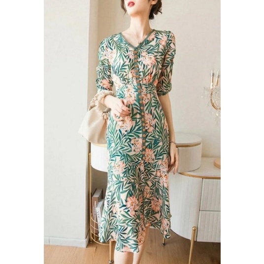 MDLV ~ 12341 Havana Midi Dress Flower Dress Premium Korea Look Fashion import