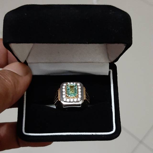 Cincin Pria Perak Handmade Natural Emerald Beryl Zambrud Colombia