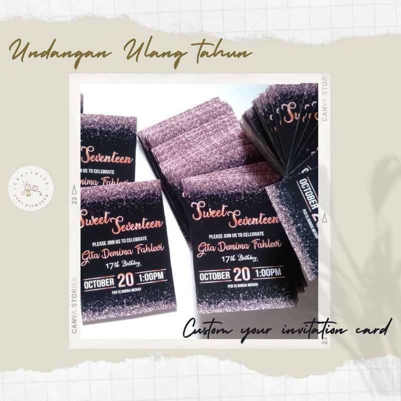 UNDANGAN ULANGTAHUN BIRTHDAY INVITATION REMAJA SWEET SEVENTEEN ( CUSTOM DESIGN)