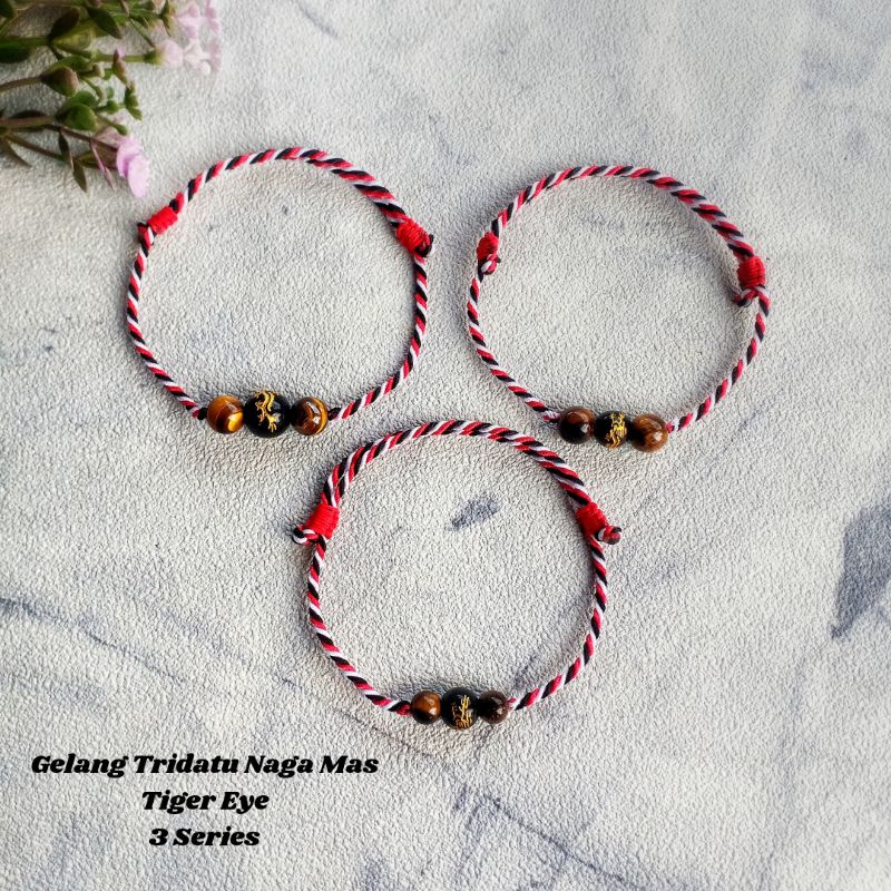 Koleksi Gelang Tridatu Naga Mas &amp; Tiger Eye / Gelang Tridatu Custom / Gelang Tridatu Custom / Craft Dewata