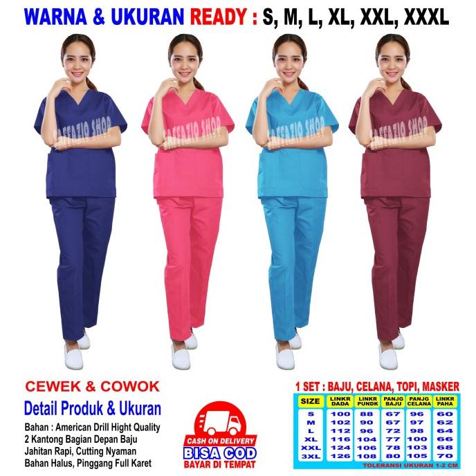 Baju OKA, Baju Perawat / Baju OK, Pria Wanita Lengan Pendek