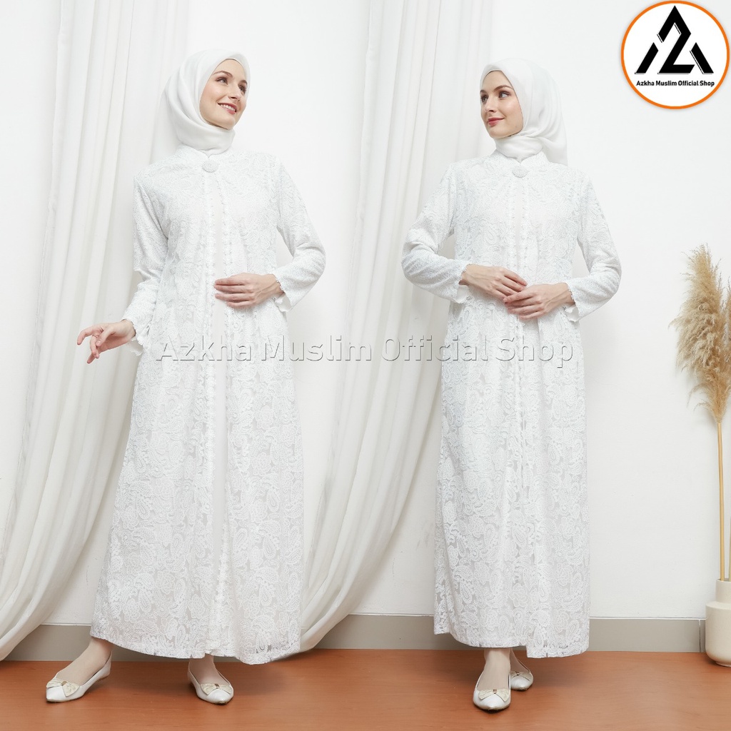 Jual Azkha Gamis Putih Wanita Gamis Brukat Baju Muslim Wanita Busana Lebaran Umroh Brokat Pesta 1 Shopee Indonesia