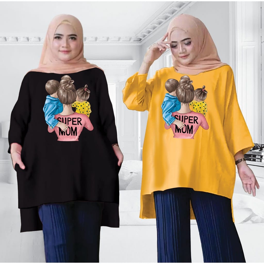 Tunik Jumbo SUPER MOM / Atasan Wanita Lingkar dada 130cm/XL,XXL