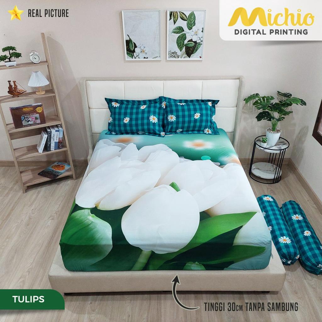 Sprei Michio Digital Print Ukuran 180x200 Tinggi 30cm Aneka Motif Karakter Seprai King Bed Harga Murah