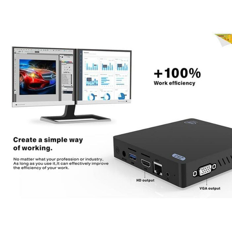 Mini PC Z83V 4/64GB VGA + HDMI Intel X5 Quadcore Z8350 Windows 10 WIFI