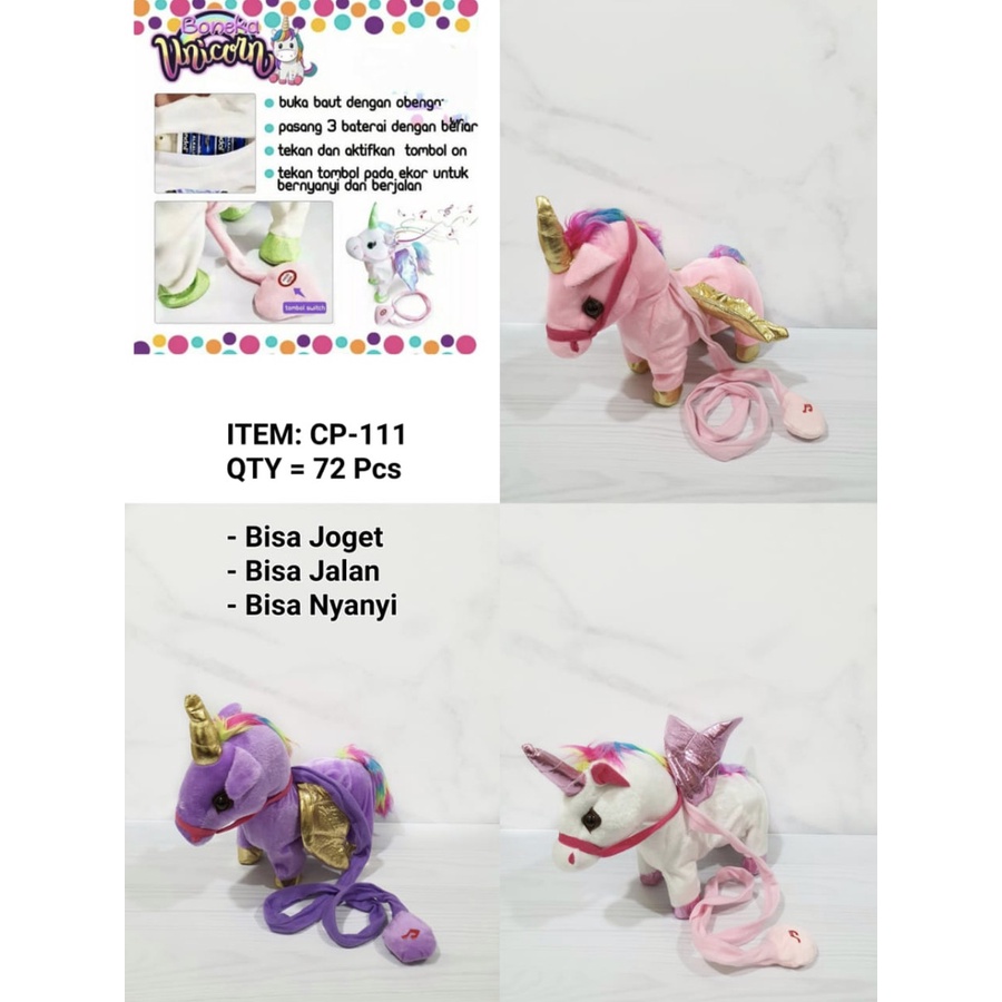 Mainan Boneka Kuda Unicorn Bisa Jalan / Bisa Joget / Nyanyi Musik M163