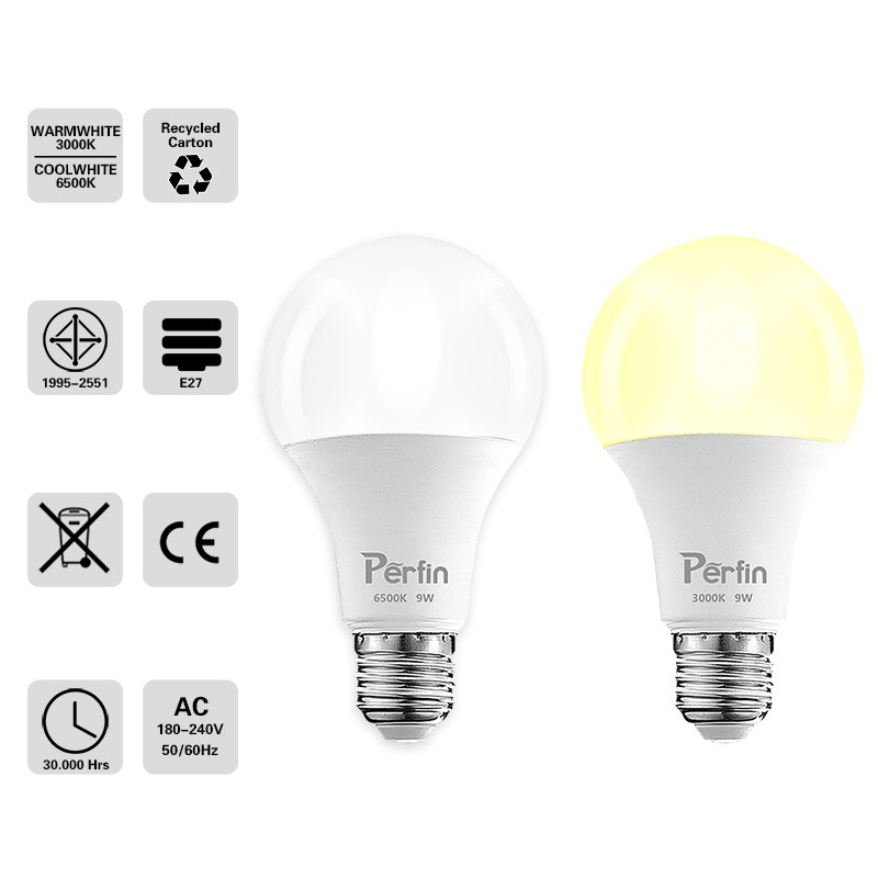 Perfin PFLG04  Lampu Bohlam LED 9Watt bohlam led 6500K