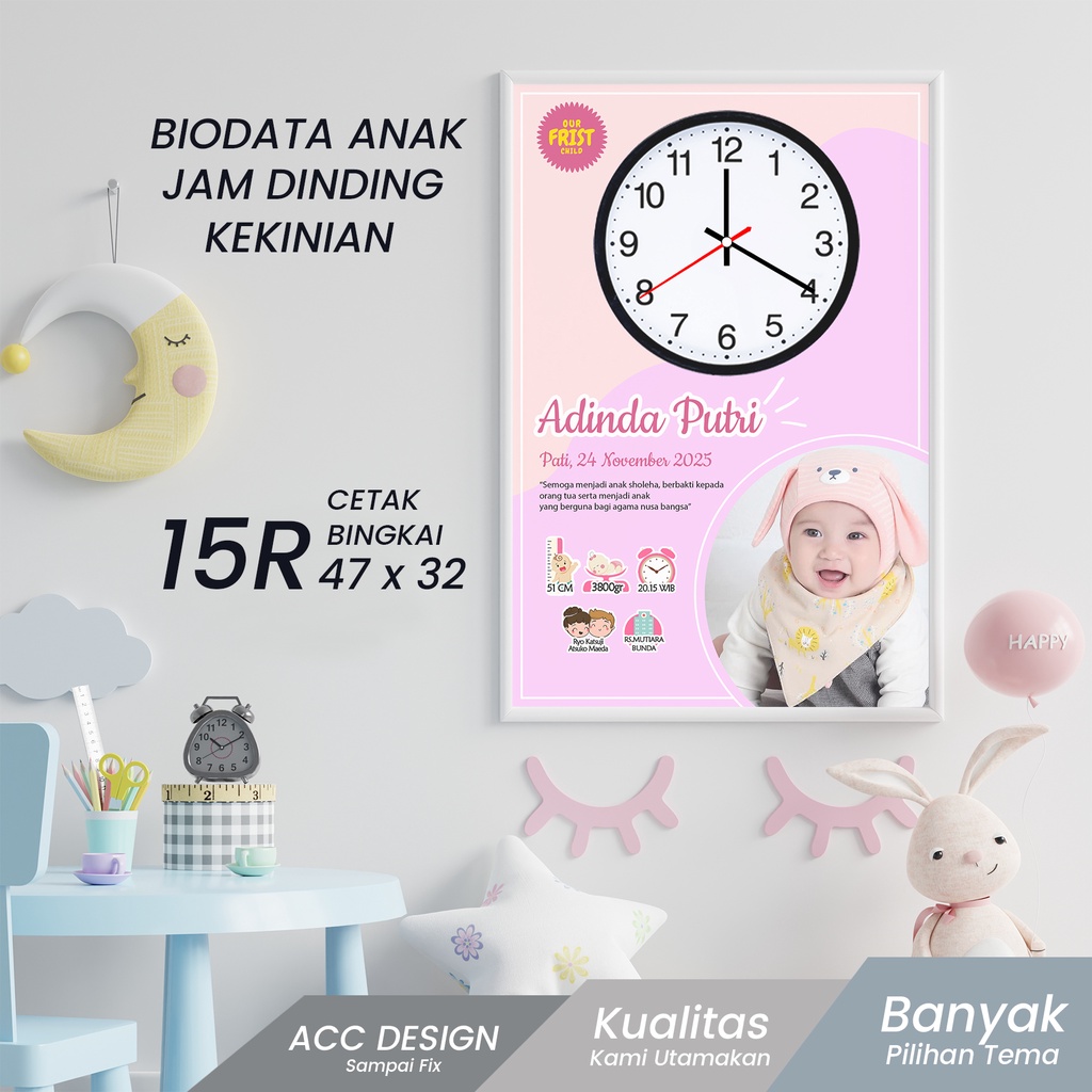 BIODATA BAYI Anak Perempuan / Laki Laki Cetak Bingkai Foto Papan Nama Bayi New Born Frame | Perlengk