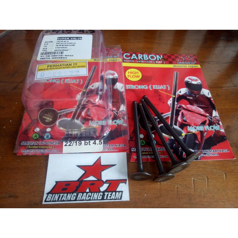 Klep Racing BRT Carbon AB ukuran 22 19 batang 4.5 mm Kelep Karbon 22/19 btg 4.5mm Rubahan Jupiter Mx