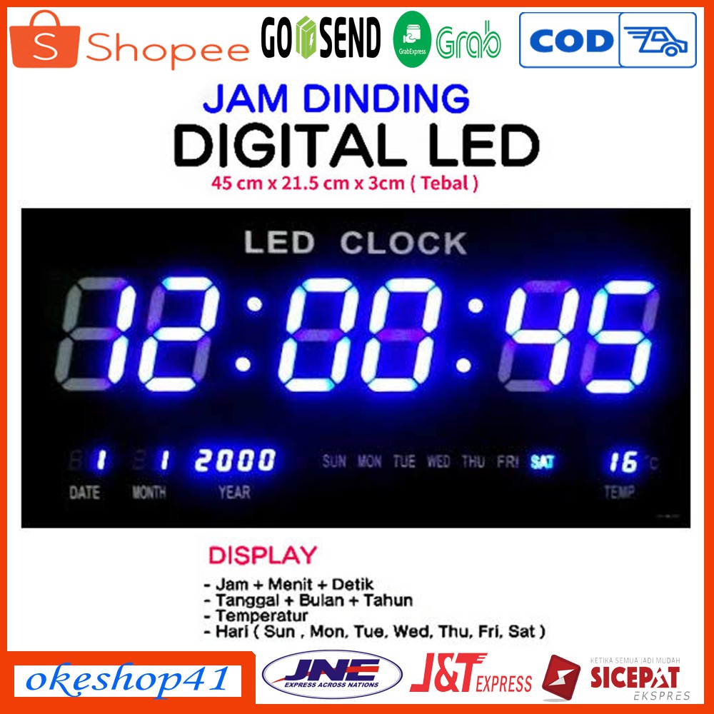 Jam Dinding Digital LED Meja LED Clock 4622 Biru