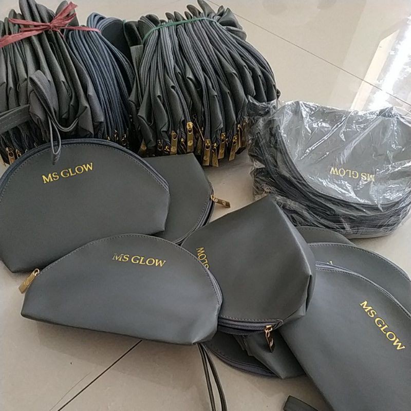 Pouch Ms Glow Abu-Abu &amp; Tote Bag / Tas Skincare / Pouch Ms Glow