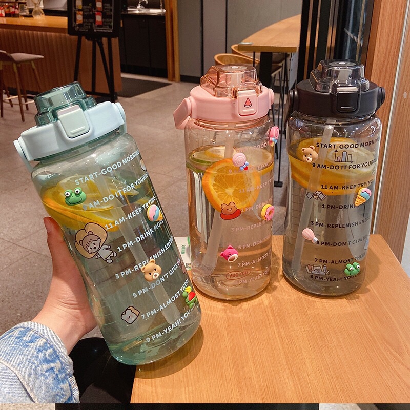 READY STOCK Botol Minum Pastel Sticker Jumbo 2L Seperti Quifit / Botol Reminder / Botol Unik-3