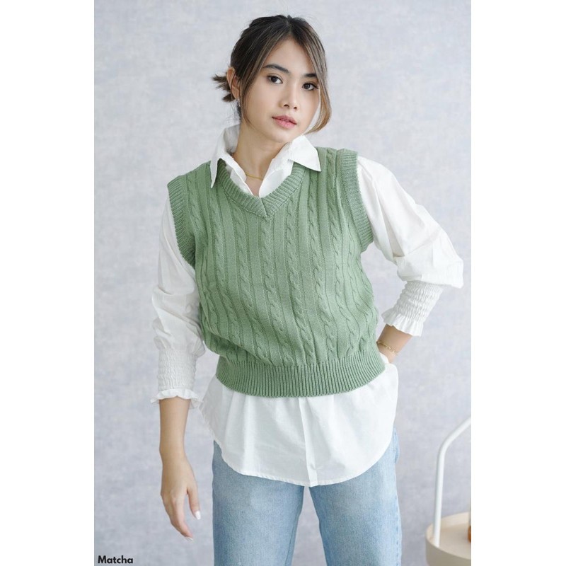 Rompi Rajut Kepang Vest knit Cable