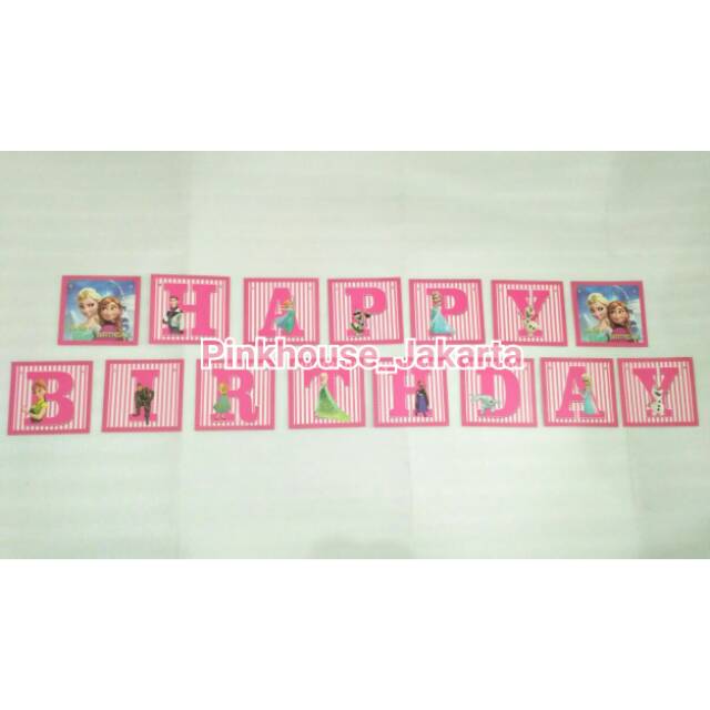 Banner / Bunting Flag HBD Kotak Motif Frozen - Banner Happy Birtday - Banner Ultah - Bunting Flag