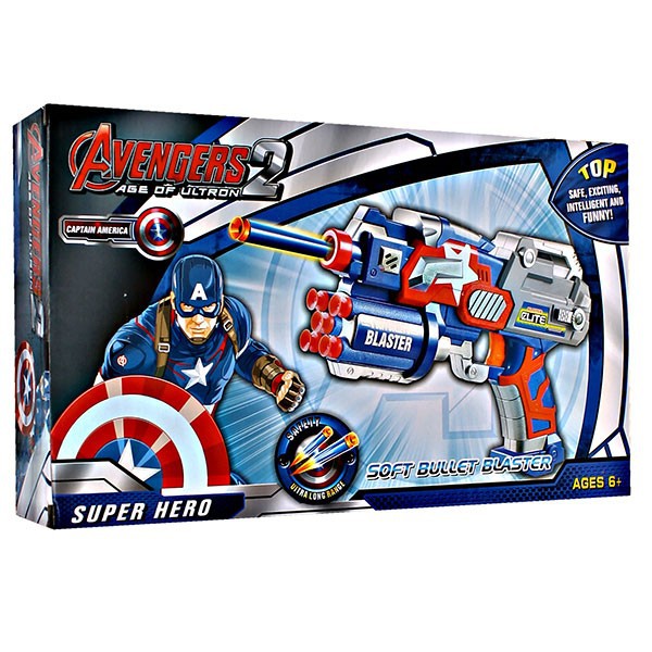 MWN.TOYS SOFT BULLET BLASTER CAPT AMERICA | PISTOL AVENGERS