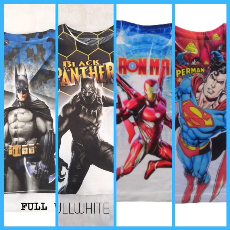 Baju Anak Laki Laki Superhero Furo Kaos Full Print Atasan Captain America Superman Spiderman