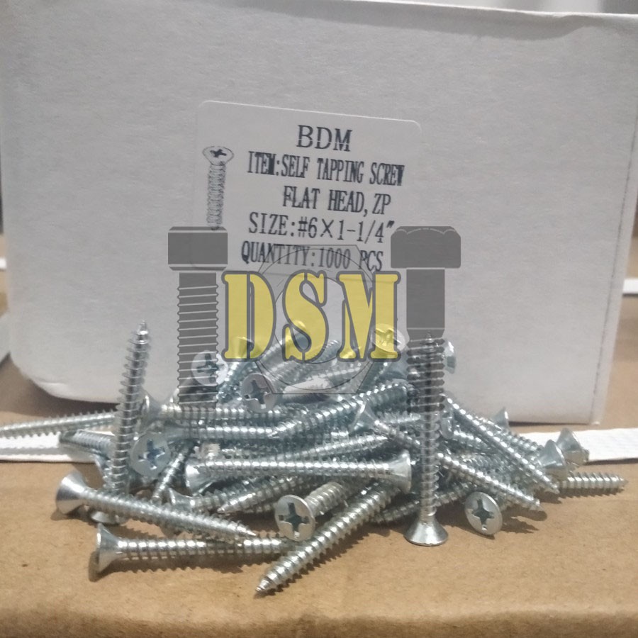 (100 PCS) Sekrup FH #6x1 1/4&quot; / Self Tapping Screw F+AB (3 CM)